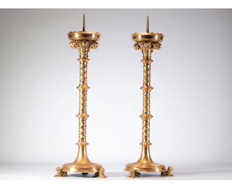 Pair of large candlesticks in gilded bronze - exceptional gildingÂ&nbsp; - Weight: 17.60 kg - Shipping unavailable - Region: 