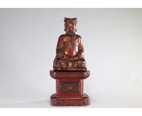 Lacquered wood Buddha China around 1900 - Weight: 4.40 kg - Shipping available - Region: Chine - Sizes: H=520mm L=245mm - At 