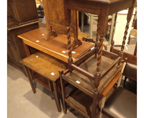 Collection of mixed furniture including tables, firescreen etc