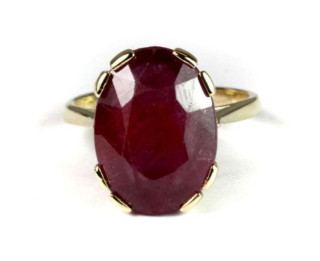 A 9ct yellow gold ring set with a 12.6ct natural ruby with certificate (O).