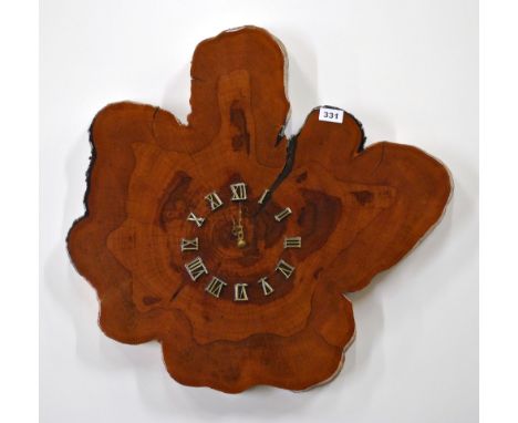 Tree trunk slice wooden wall clock. W62cm