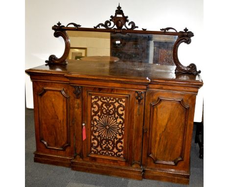 19thC mirror backed mahogany sideboard with unusual fretted centre panel. W153cm