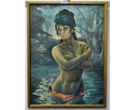 1960's gilt framed print of "Tina the water nymph".  54x72cm