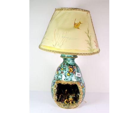 1960's Kerima Gualdot ceramic table lamp with original hand painted shade. H54cm