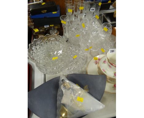 A parcel of various crystal drinking glasses & wall light