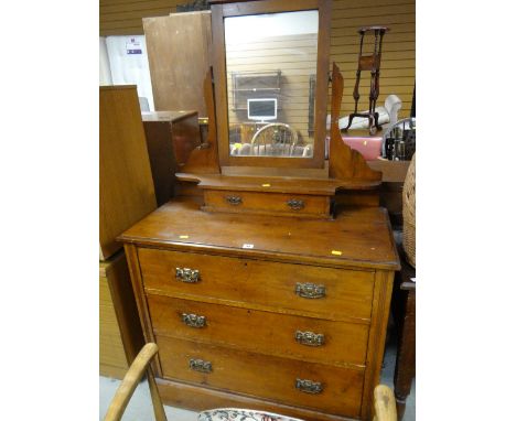 A vintage three-drawer dressing table with upper drawer & mirror