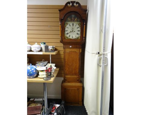 Antique longcase grandfather clock with painted face by Reese of Aberayron