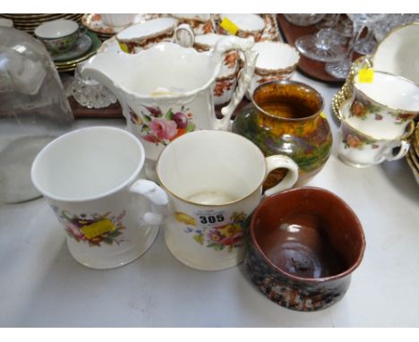 Two Coalport mugs, Coalport jug & two vintage pieces of Ewenny pottery