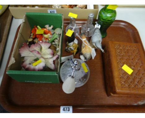 A parcel of items including Wade Whimsies, small silver topped bottles, Royal Worcester model birds, boxed  coinage & badges 