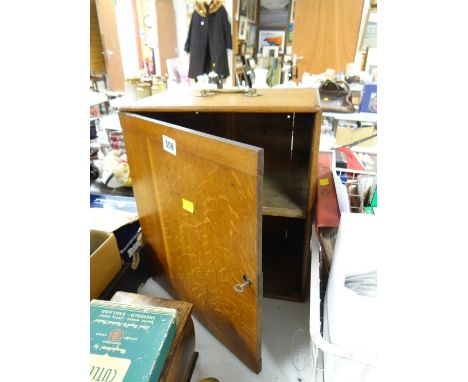 A vintage small oak brass carry handle locking wall box