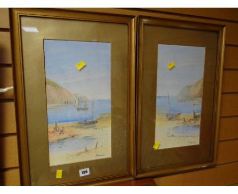 Two early nineteenth century gilt framed watercolours of coastal scenes, signed R. Raymond