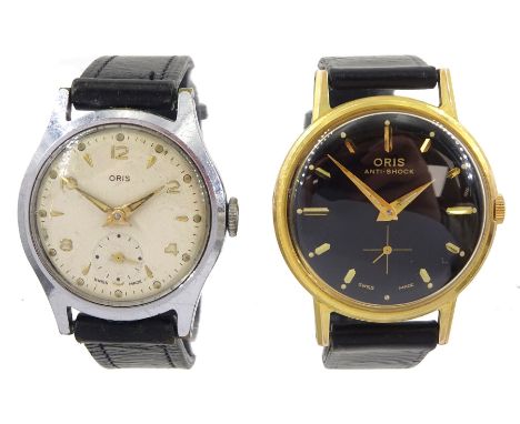 Oris gentleman's gold-plated and stainless steel wristwatch and one other Oris stainless steel wristwatch, both manual wind m