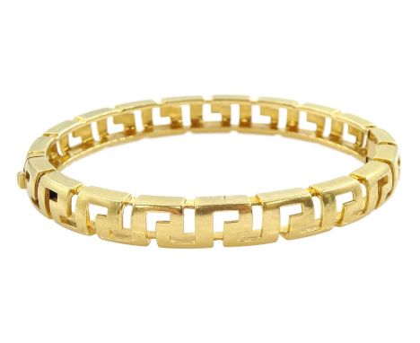 Versace 18ct gold Greek key design Greca bangle, Birmingham assay mark, in original boxCondition Report:Approx 37.25gm, inner
