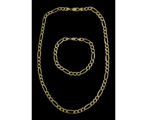 9ct gold Figaro link necklace and matching 9ct gold braceletCondition Report:Approx 41.05gm, lengths = 23cm and 56cm, light s
