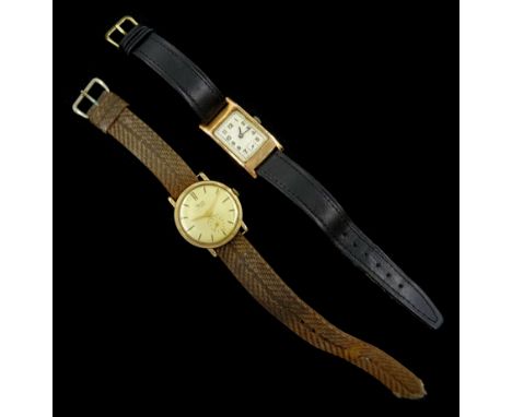 Rose gold rectangular manual wind wristwatch, London 1940 and a Valex gold manual wind wristwatch, Birmingham 1957, both with