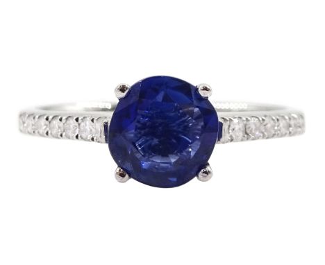 18ct white gold single stone sapphire ring, with diamond set shoulders, hallmarked, sapphire approx 1.05 caratCondition Repor