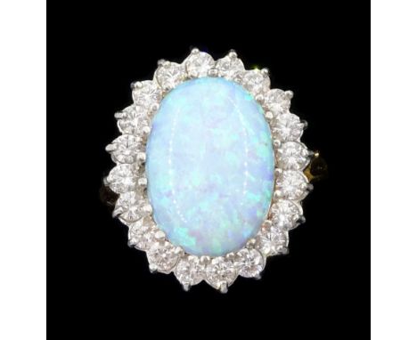 Silver-gilt opal and cubic zirconia cluster ring, stamped SilCondition Report:Size O-P, head = 19.5mm x 16mm, good condition