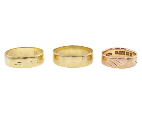 Victorian rose gold wedding band, Birmingham 1900 and two later yellow gold bands, all hallmarked 9ctCondition Report:Approx 