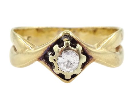 9ct gold single stone diamond ring, with crossover design shouldersCondition Report:Approx 2.1gm, tested 9ct, size J-K, diamo
