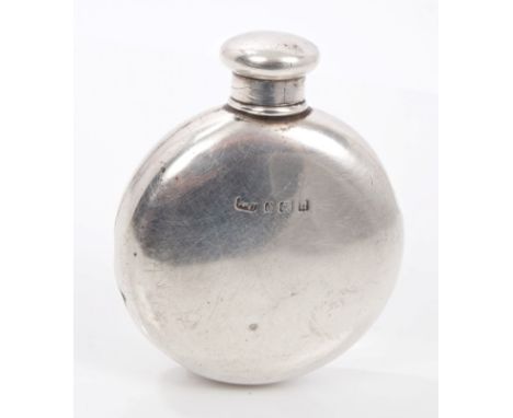 Early George V silver spirit flask of small circular form, with threaded cap (Birmingham 1912), George Unite, 5.5cm diameter