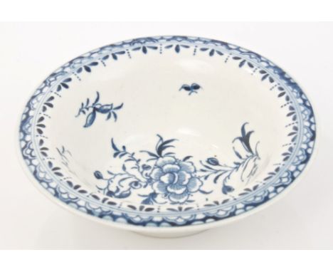 18th century Worcester blue and white patty pan of conventional form, with painted floral sprays and insects - blue crescent 