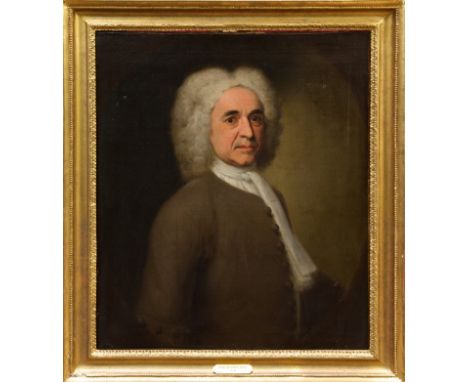 Attributed to John Theodore Heins (1697 - 1756), oil on canvas - portrait of a gentleman wearing powdered wig, white cravat a