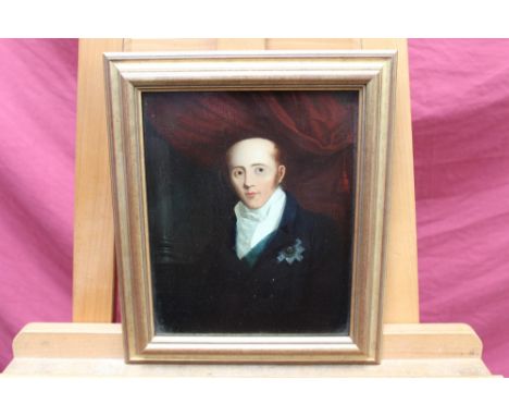 19th century English School oil on panel - portrait of a gentleman wearing the cross of the Order of the Thistle, in gilt fra