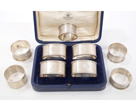 Set of four 1930s silver napkin rings with basket-weave engine-turned decoration, in a fitted case (Birmingham 1932), Mappin 