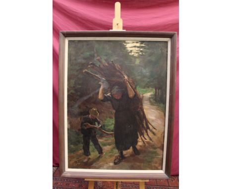 A. Mauve, late 19th century Continental School oil on canvas - the wood gatherers, signed and dated '80, framed, 98cm x 73cm 