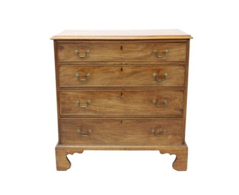 Good George III mahogany chest of drawers with rectangular moulded top and four long graduated drawers, each with original br