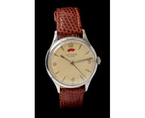 1950s gentlemen's Jaeger-LeCoultre Automatic wristwatch with silvered dial and power reserve aperture, dagger and Arabic nume