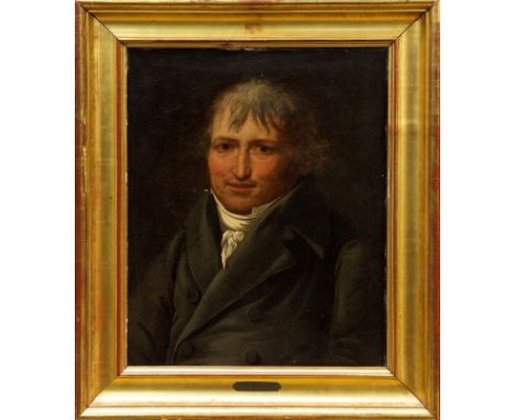 Attributed to Prud'hon Pierre (1756 - 1823), French School oil on panel - portrait of a gentleman in black coat and white cra