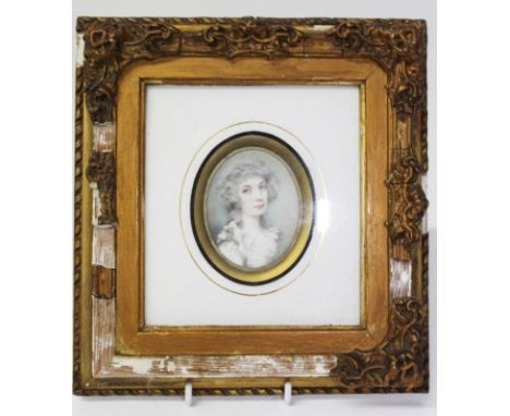 Attributed to Andrew Plimer (1763 - 1837), watercolour on ivory - miniature portrait of a lady, with powdered hair and white 