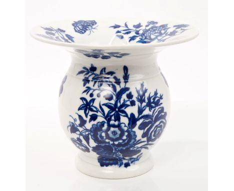 Scarce 18th century Worcester blue and white spittoon of conventional form, with printed floral sprays and insects - blue cre