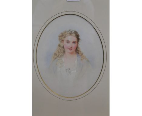 John Simmons (1823 - 1876), watercolour - portrait of a pretty young lady, signed, in glazed gilt frame, 25cm x 20cm