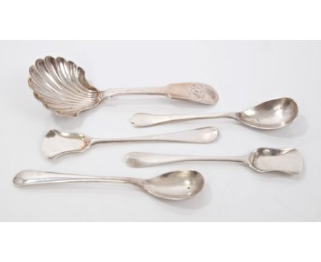 George III Newcastle silver caddy spoon with shell bowl and engraved initials (Newcastle 1797), Thomas Watson, together with 