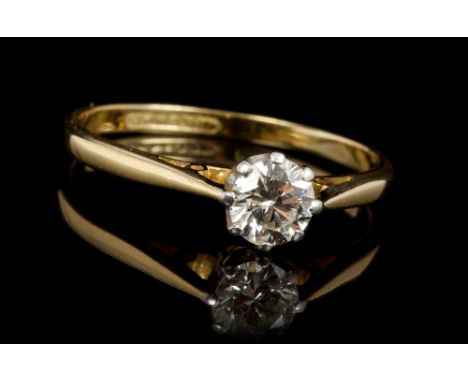 Diamond single stone ring, the round brilliant cut diamond estimated to weigh approximately 0.52 carats, in eight claw settin