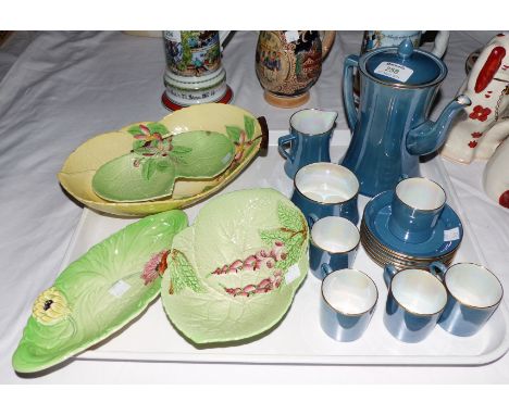 A Carltonware blue lustre 15 piece coffee set; 4 pieces of Carlton leaf ware