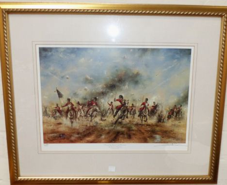 David Cartwright:  limited edition print "Pounding Hearts and Horses", The Battle of Waterloo, signed in pencil, 11½" x 16½",