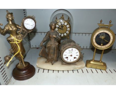 A French gilt metal figural mantel clock; and others