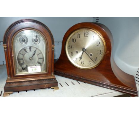 A W & H movement mantel clock with arched silvered dial; and 2 others