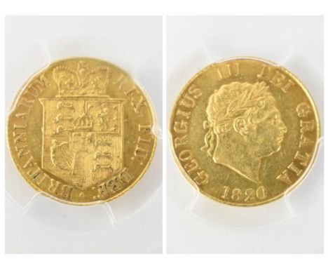 United Kingdom - George III (1760-1820), gold half sovereign, dated 1820, laureate portrait, King George III, right, GEORGIUS