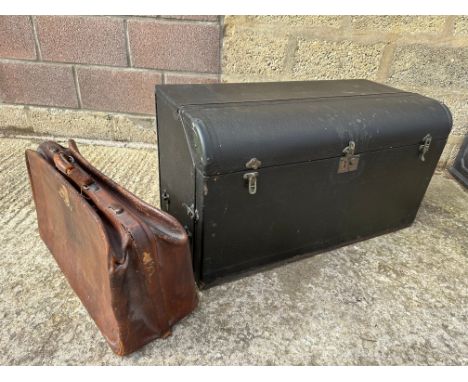 A Brookes leather trunk and a gentleman's leather holdall.