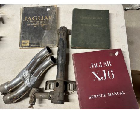 A selection of mostly Jaguar related items including an XJ6 Service Manual.