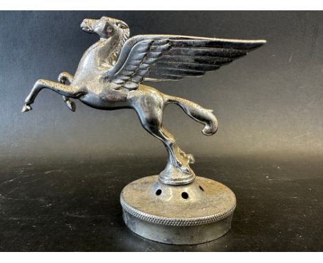A Mobil Oil winged horse/Pegasus car mascot, display base mounted, approx. 4 1/2" tall overall. 