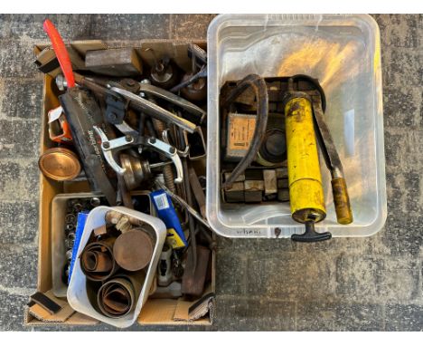 A quantity of workshop tools and useful items including nuts and bolts.