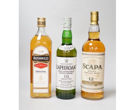 Seventeen bottles of mixed Irish and Scotch whiskies including Laphroaig, Bushmills, Glenfiddich etc.