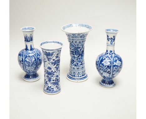 Four Chinese Kangxi period blue and white small vases, tallest 16cm high