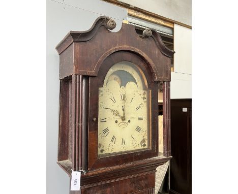 An early 19th century mahogany banded oak eight day North Country longcase clock, the moonphase dial marked Tuoman, Chester, 