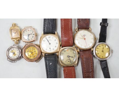 Five assorted 9ct gold lady's or gentleman's manual wind wrist watches, including Waltham, Record &amp; Derrick and three oth